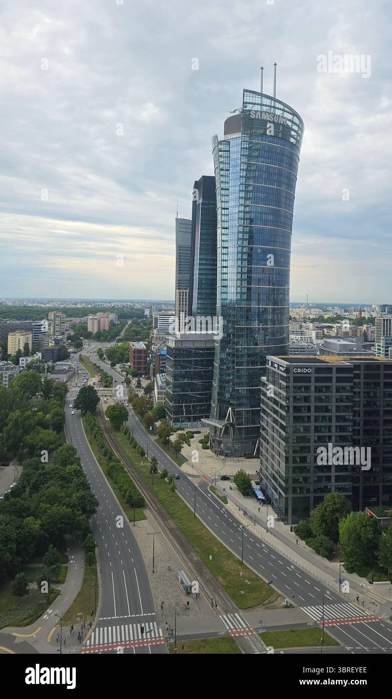 The modern Warsaw Spire skyscraper in Warsaw, Poland. - Smartphone Captured Stock Image