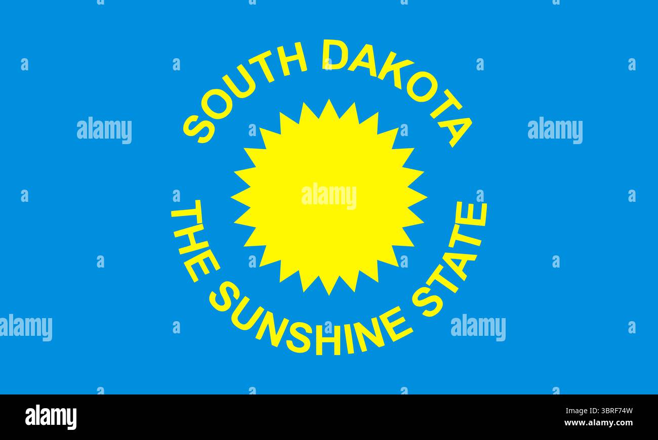 Flag of South Dakota, USA (1909–1963) – historical state flag with sun emblem and state seal, representing civic pride and regional identity Stock Vector
