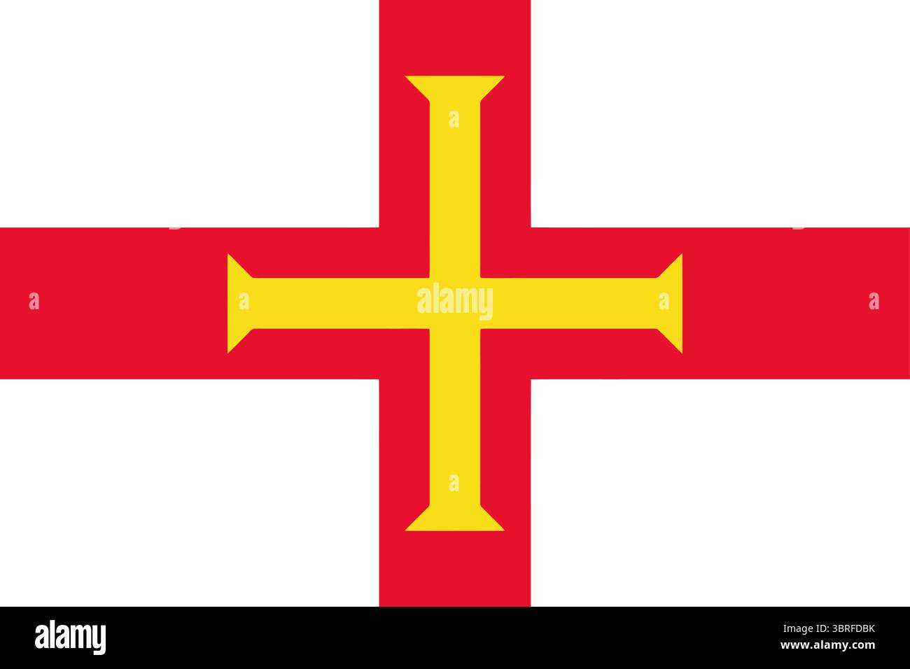Official flag of Guernsey, white field with red St. George's Cross and yellow Norman cross overlay, British Crown dependency flag, vector illustration Stock Vector
