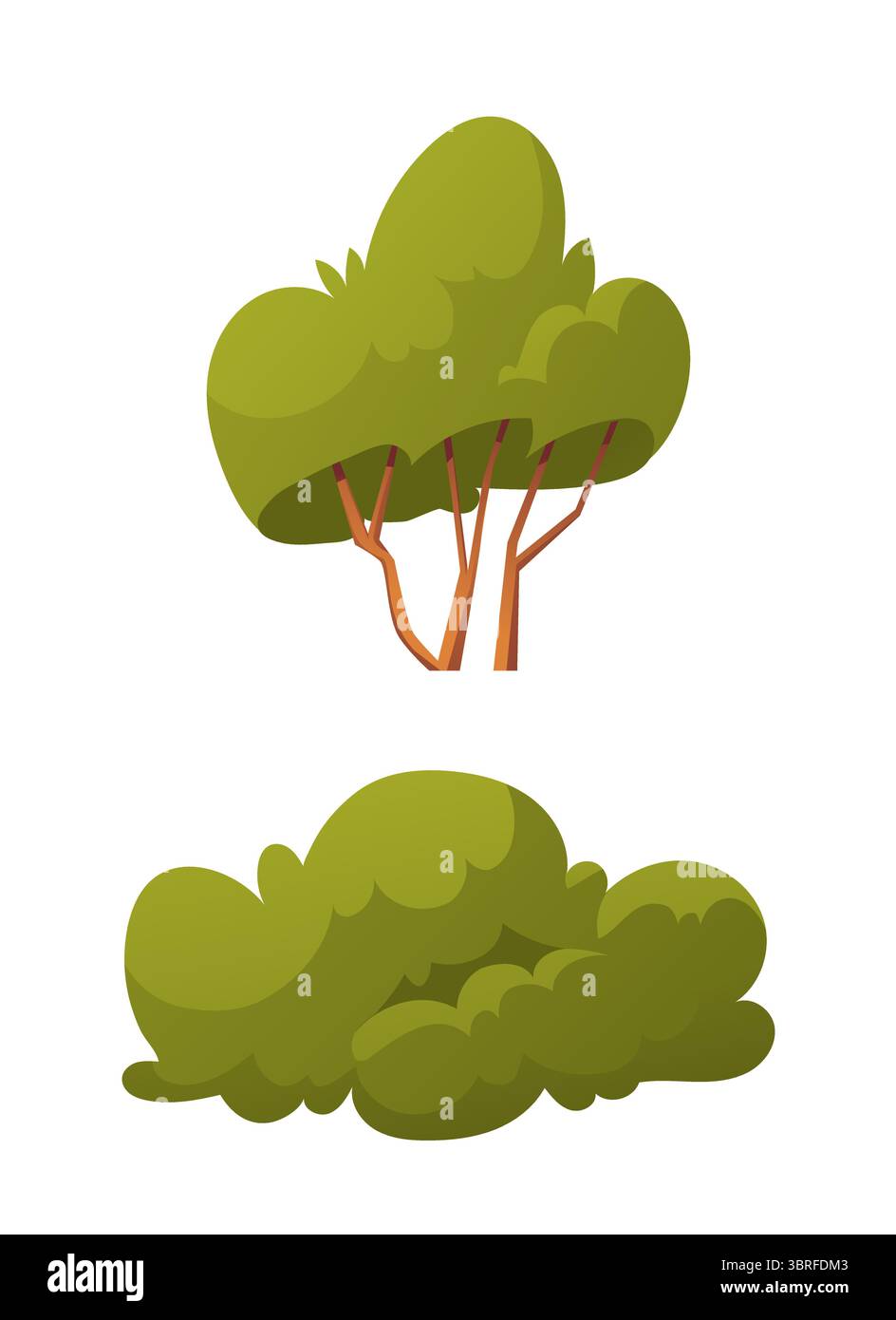 Tree and bush cartoon nature set. Vector illustration Stock Vector ...