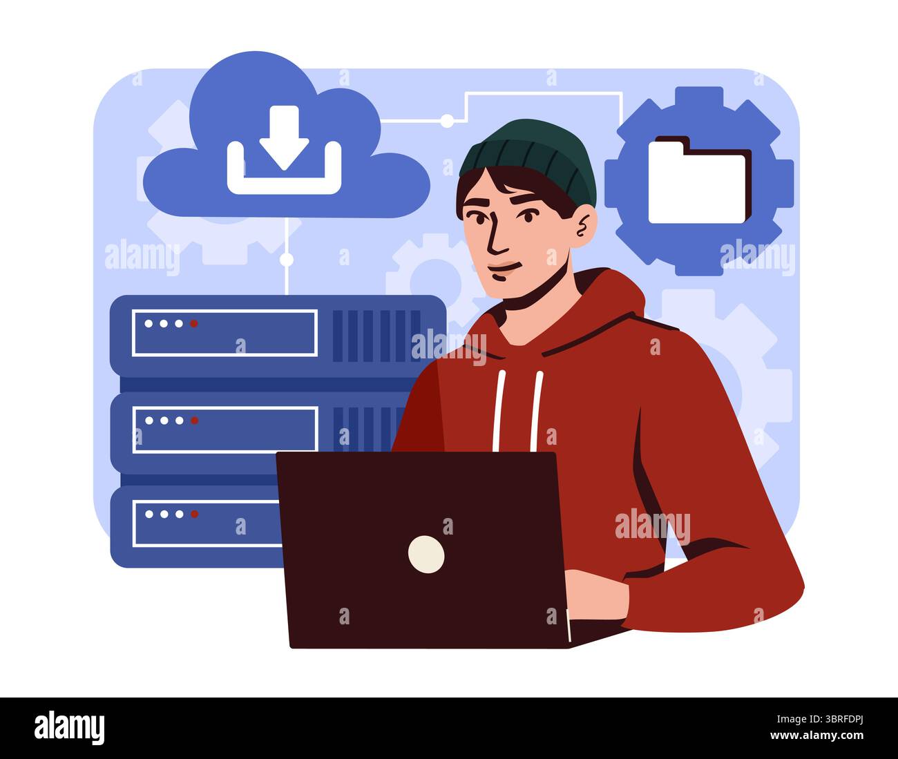 Programmer working on cloud system. Vector illustration Stock Vector