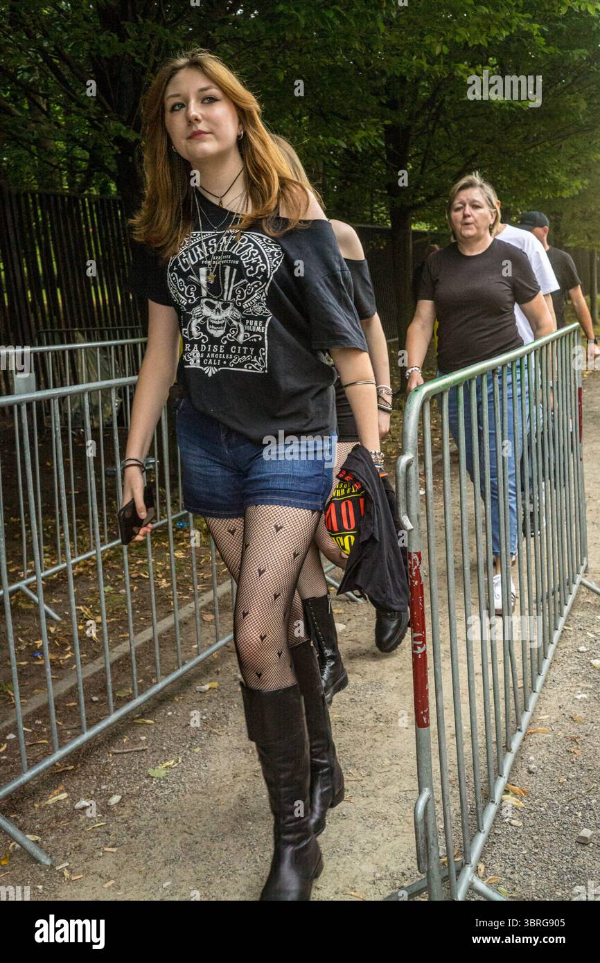 Warsaw, Poland. 12th July, 2025. A woman in a Guns N' Roses t-shirt ...