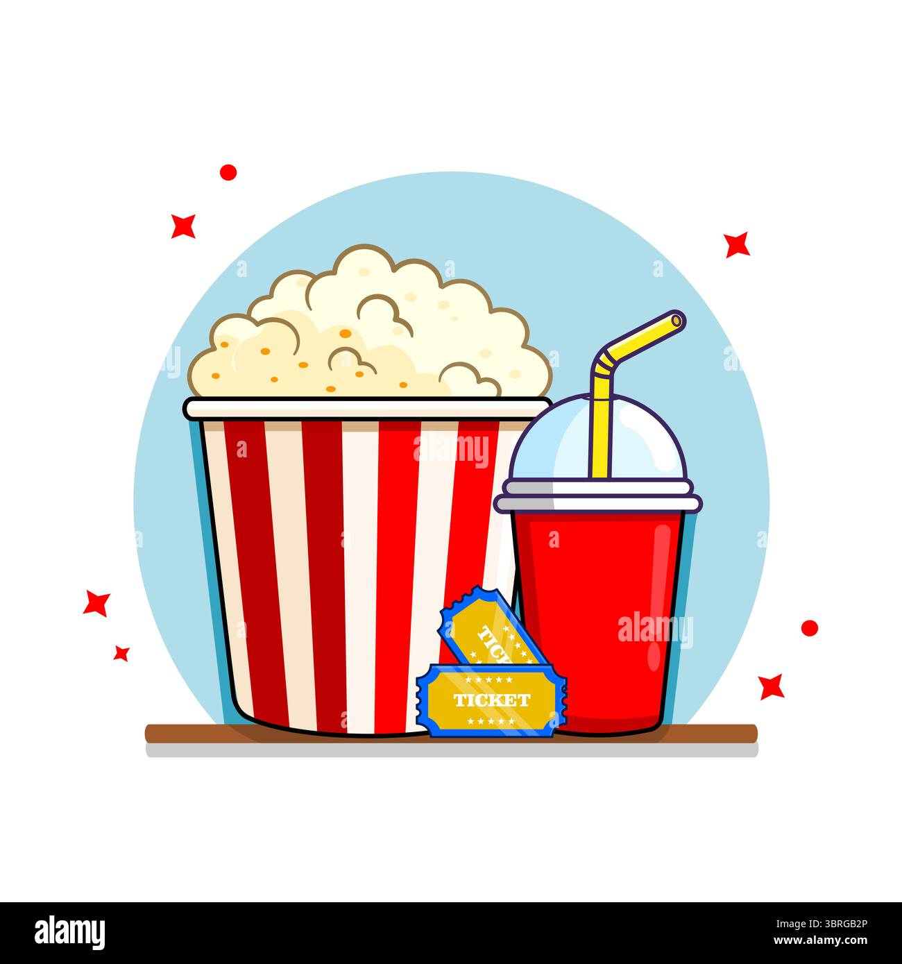 Movie Night Popcorn, Drink, and Tickets for a Cinema Experience Vector Illustration Flat Design Stock Vector