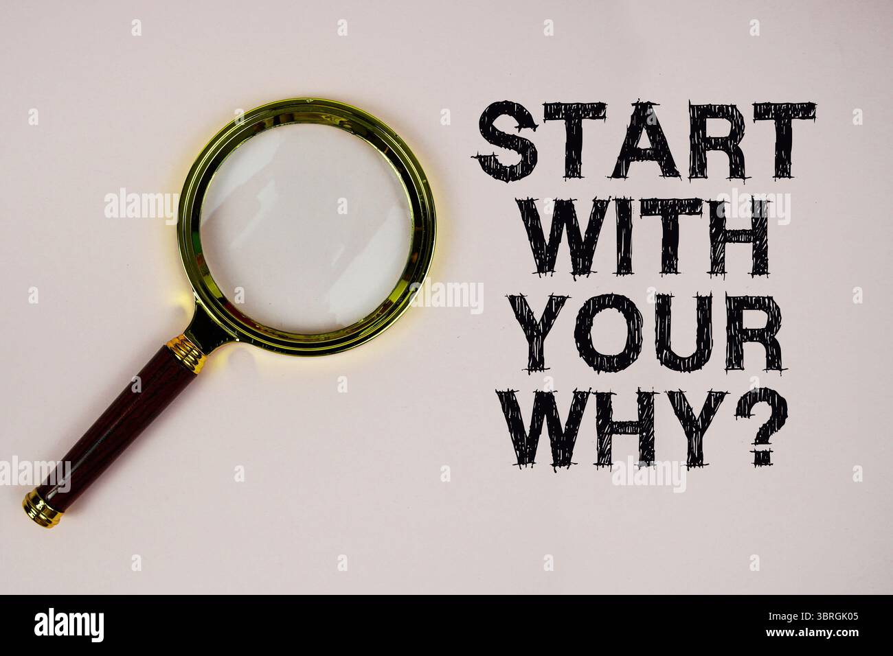 Start With Your Why? text with magnifying glass on pink background ...