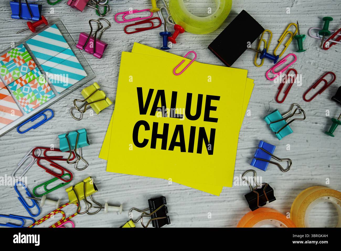 Value Chain text on stick note with stationery on concrete background ...