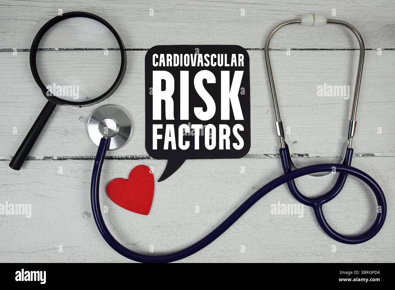 Cardiovascular Risk Factors text with Red heart, Magnifying glass and ...