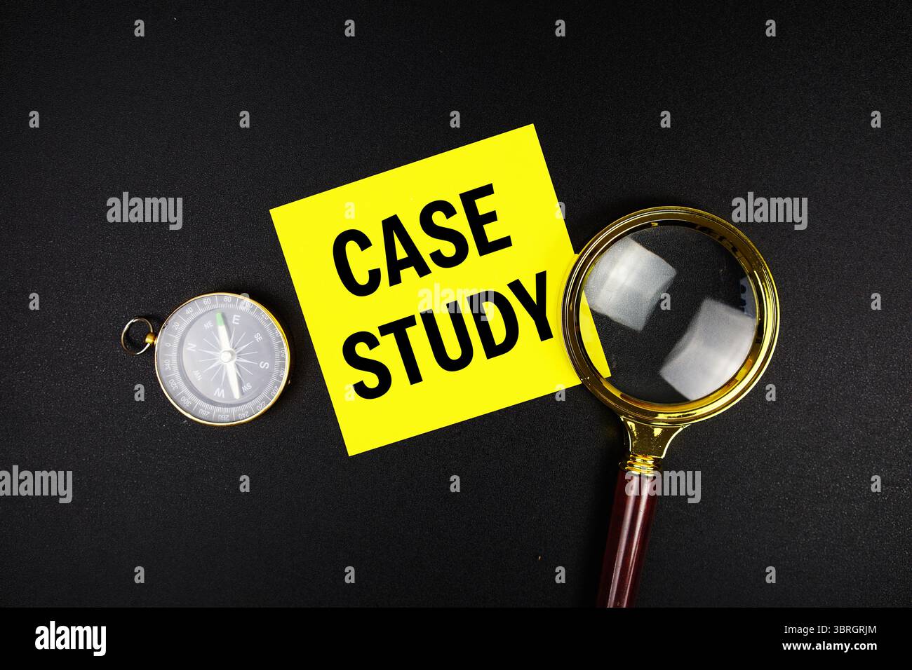Case Study text message on sticky note with magnifying glass and ...