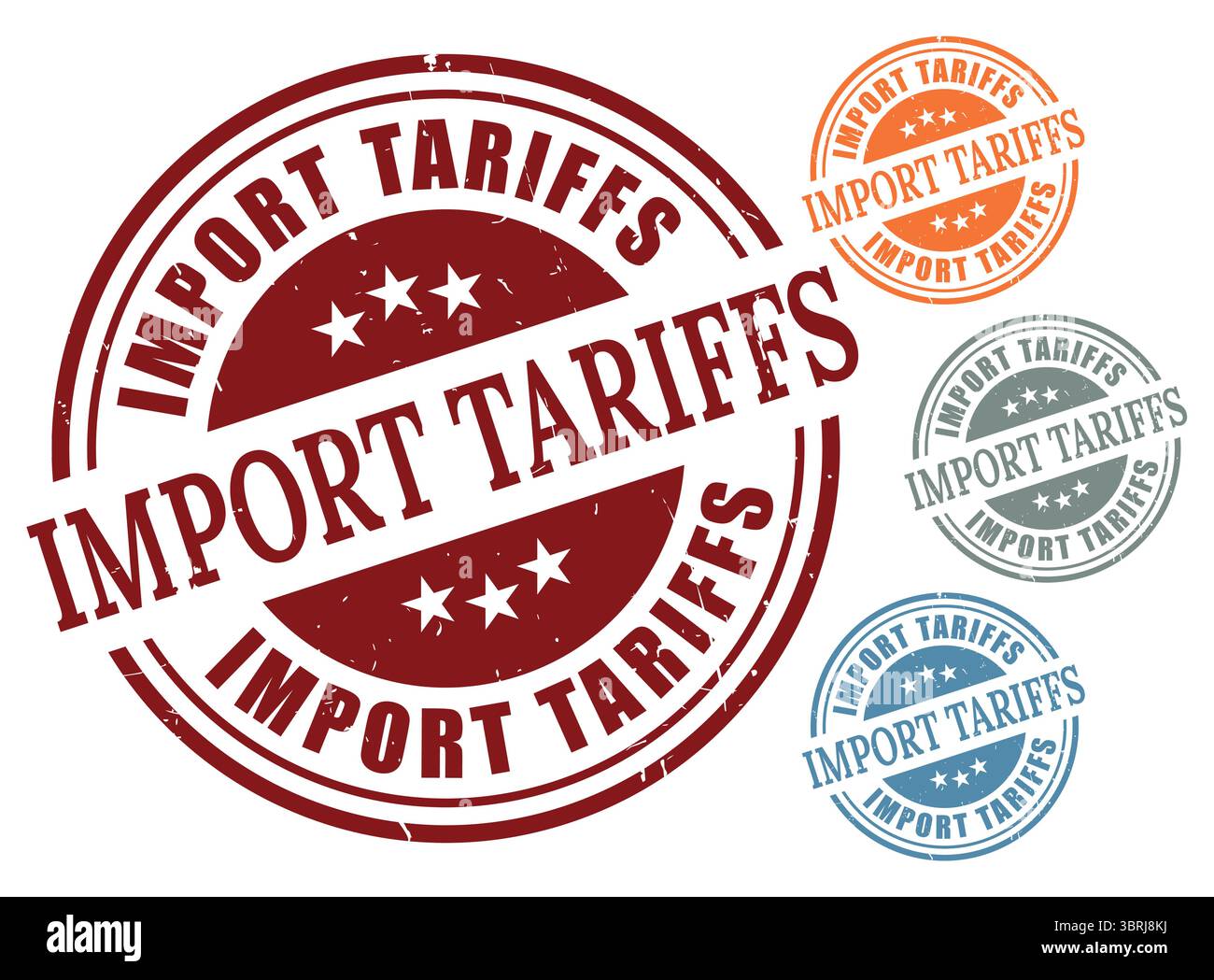A Customs Duty Stamp Set, Import Tariff Grunge Label Vector Collection Stock Vector