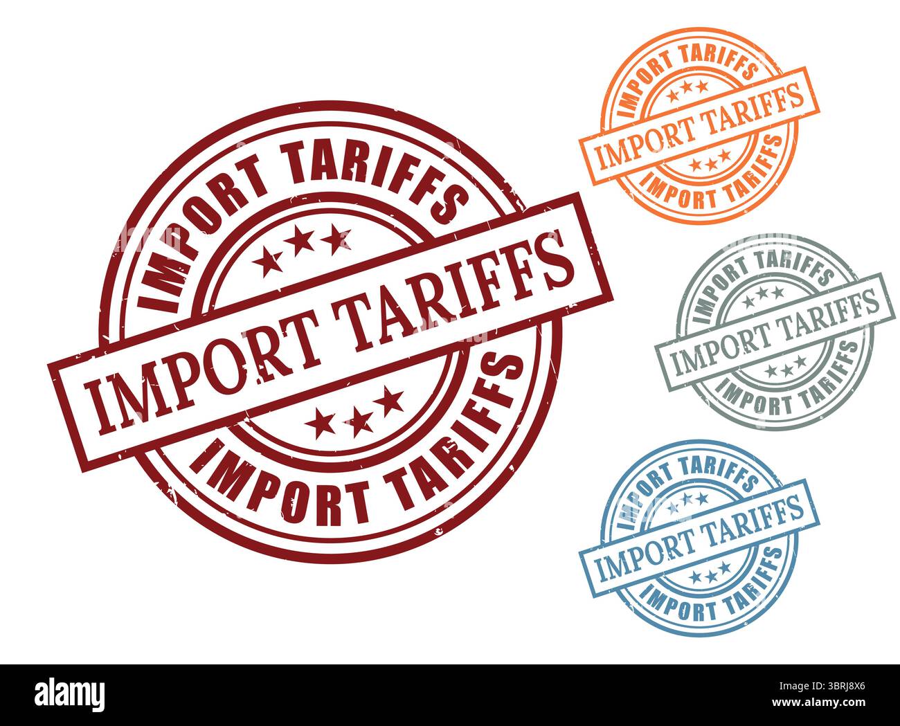 A Import Tariffs Grunge Rubber Stamp Collection, Customs Duty Regulation Vector Set Stock Vector