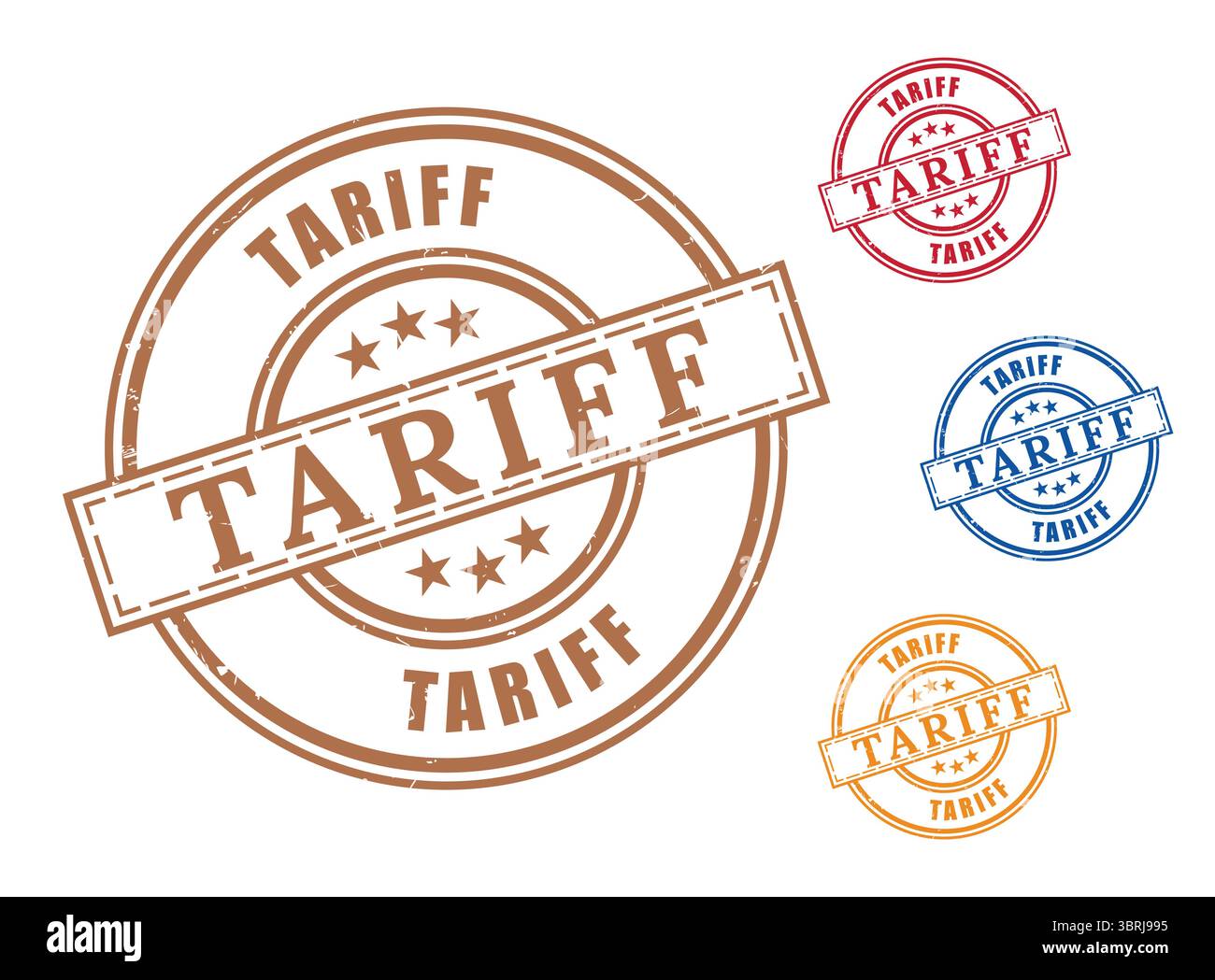 A Tariff and Duty Label Collection, Grunge Rubber Import Tax Stamp Vectors Stock Vector