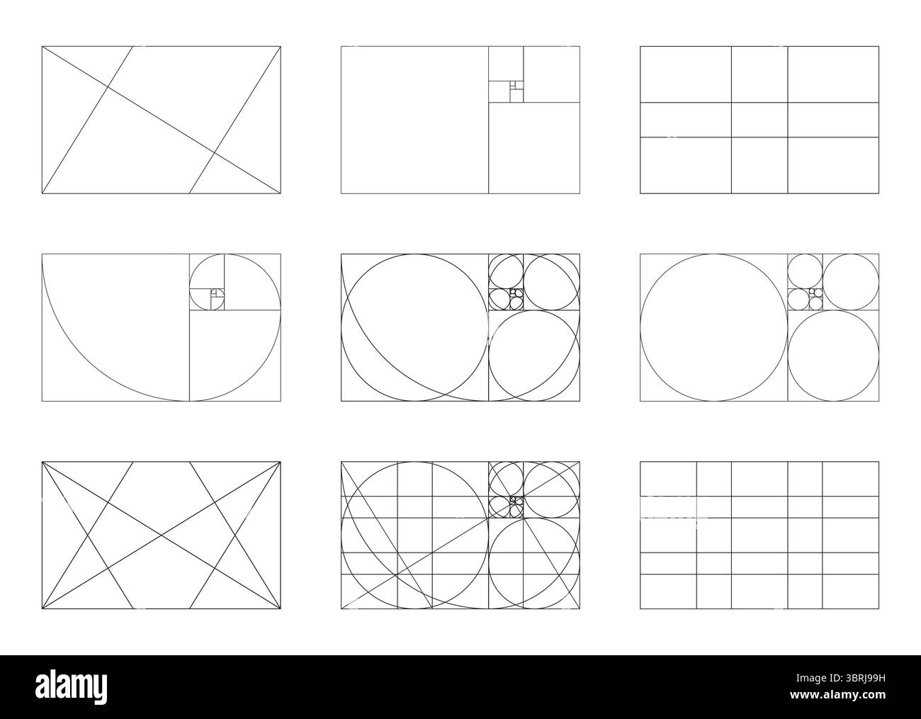 Golden section template. Golden section method of frames. Fibonacci ...