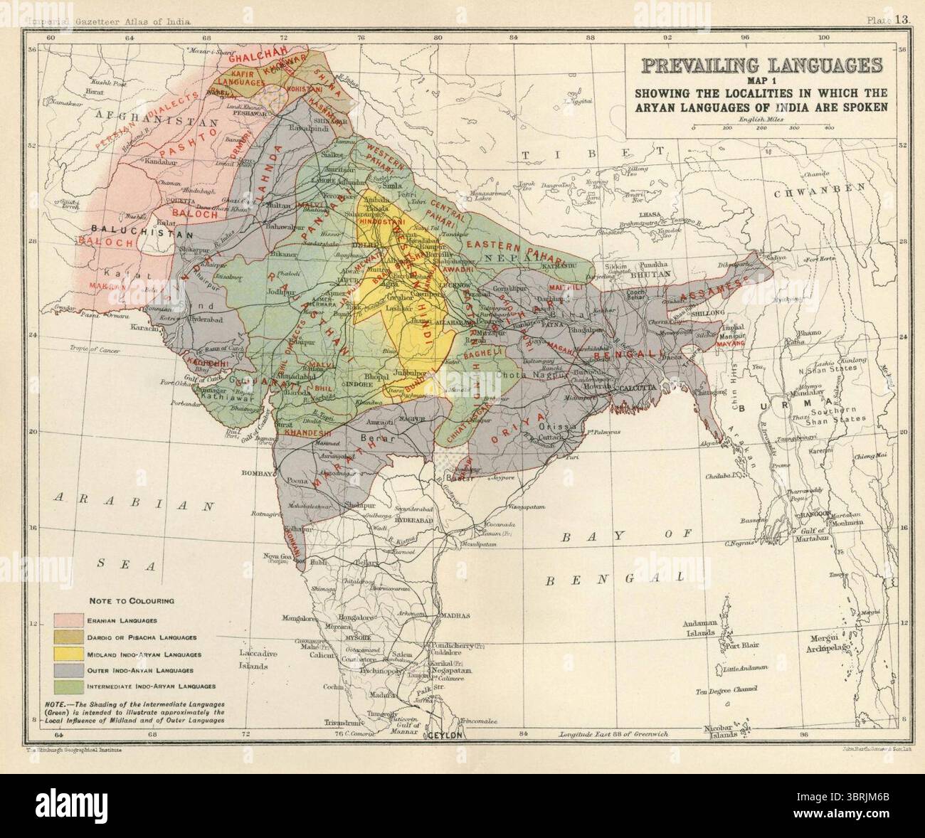 Linguistic map of India, showing the areas where Indo-Aryan languages ...