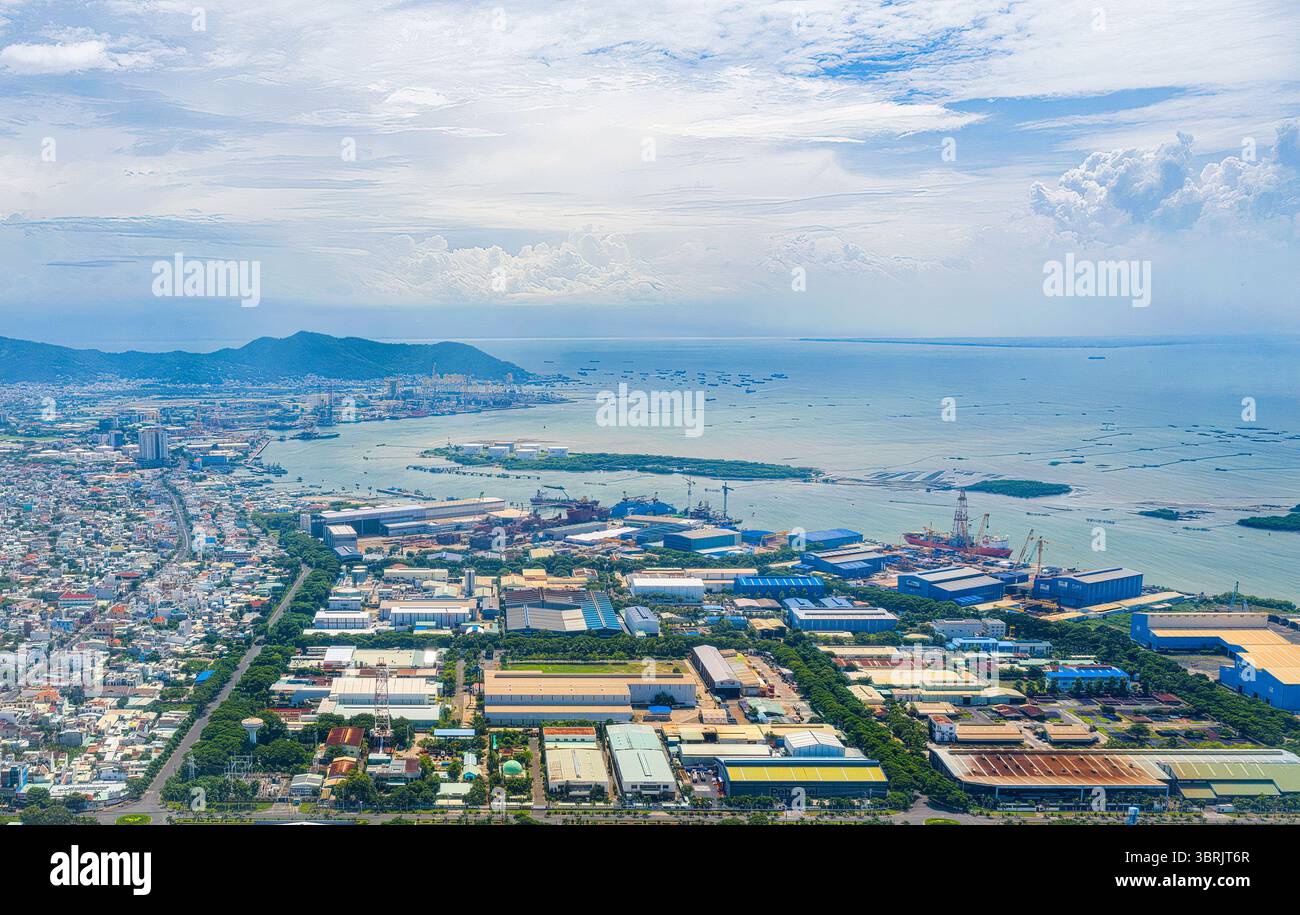 A corner of Vung Tau city with industrial parks and port clusters on Ganh Rai bay Stock Photo