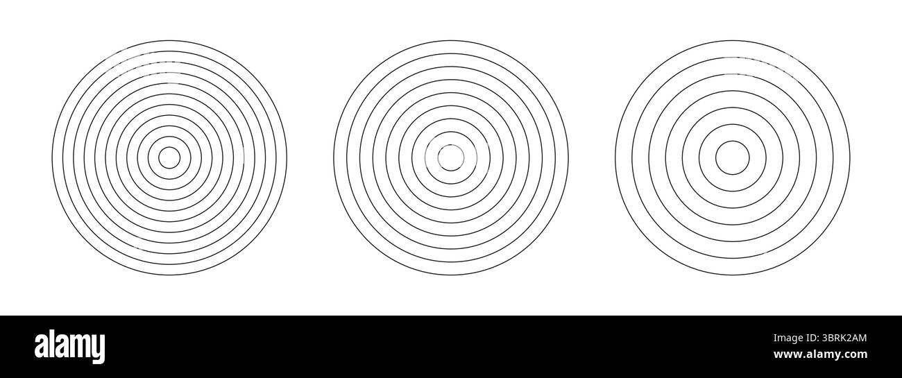 Polar grids concentric circles 6, 8, 10. Wheel of life. Habits tracker. Set of circle diagrams divided on six, eight, ten segments. Blank polar graph Stock Vector