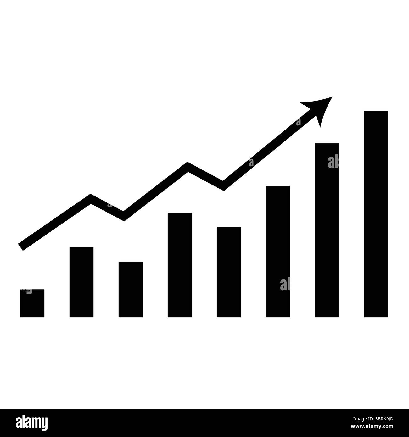Black and White Growth Graph with Vertical Bars and Arrow indication progress Stock Vector