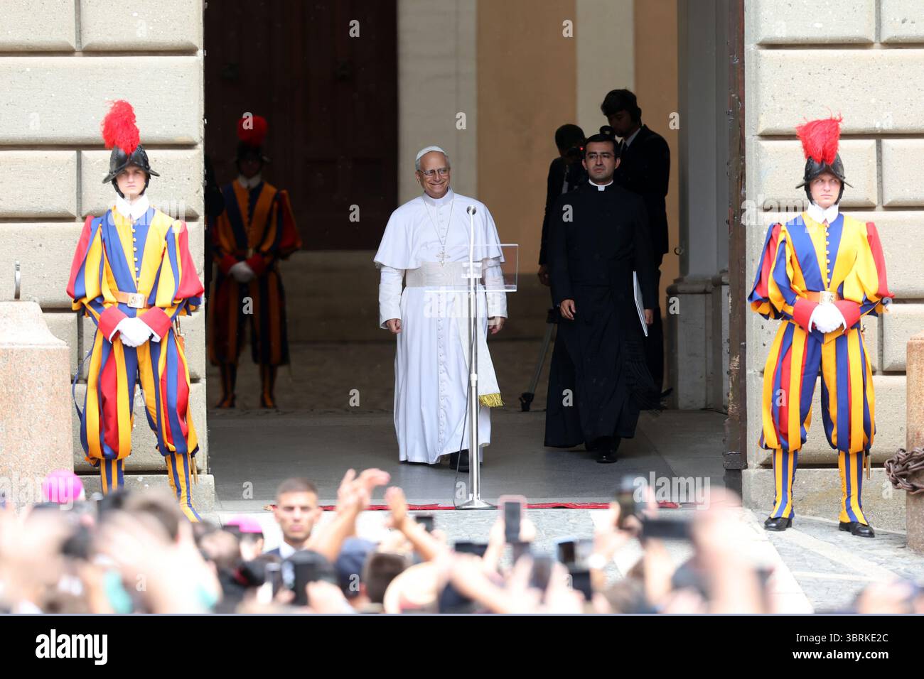 Rome, Italy, July 13, 2025: The Pope arrives at the door of the ...