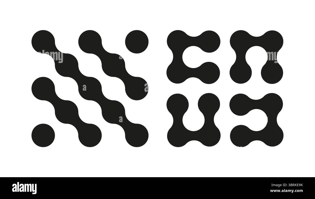 Metaball dot icons set. Trendy pattern. Connected circle shapes sign ...