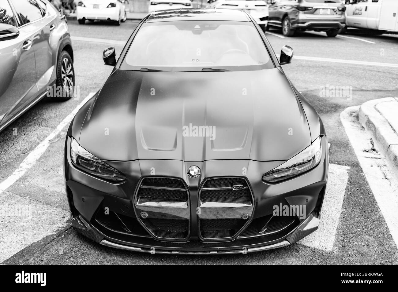 Seattle, WA, USA -July 22, 2024: Matte Black BMW M4 Competition. BMW ...