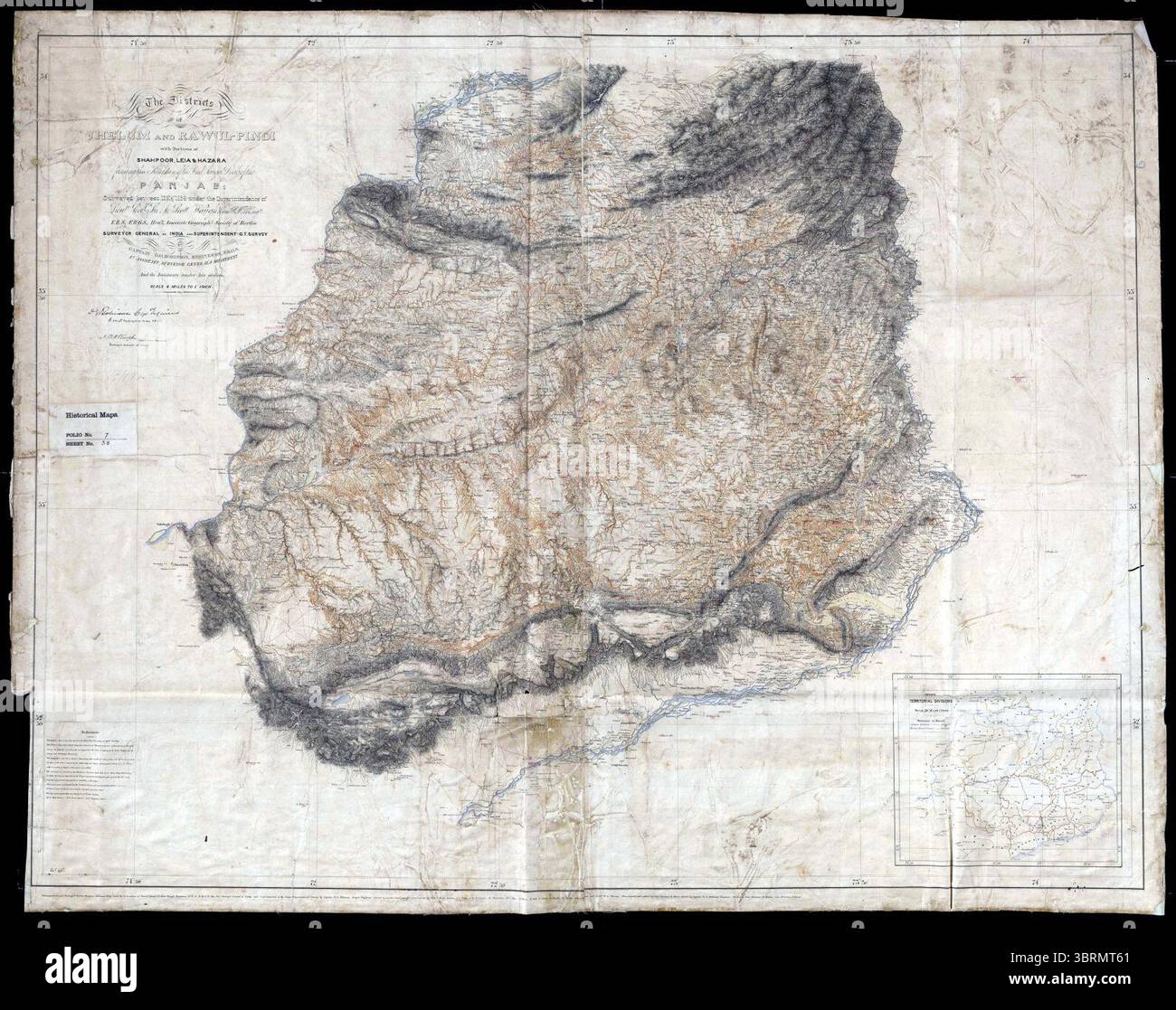 Map of the districts of Jhelum and Rawalpindi with portions of Shahpur ...