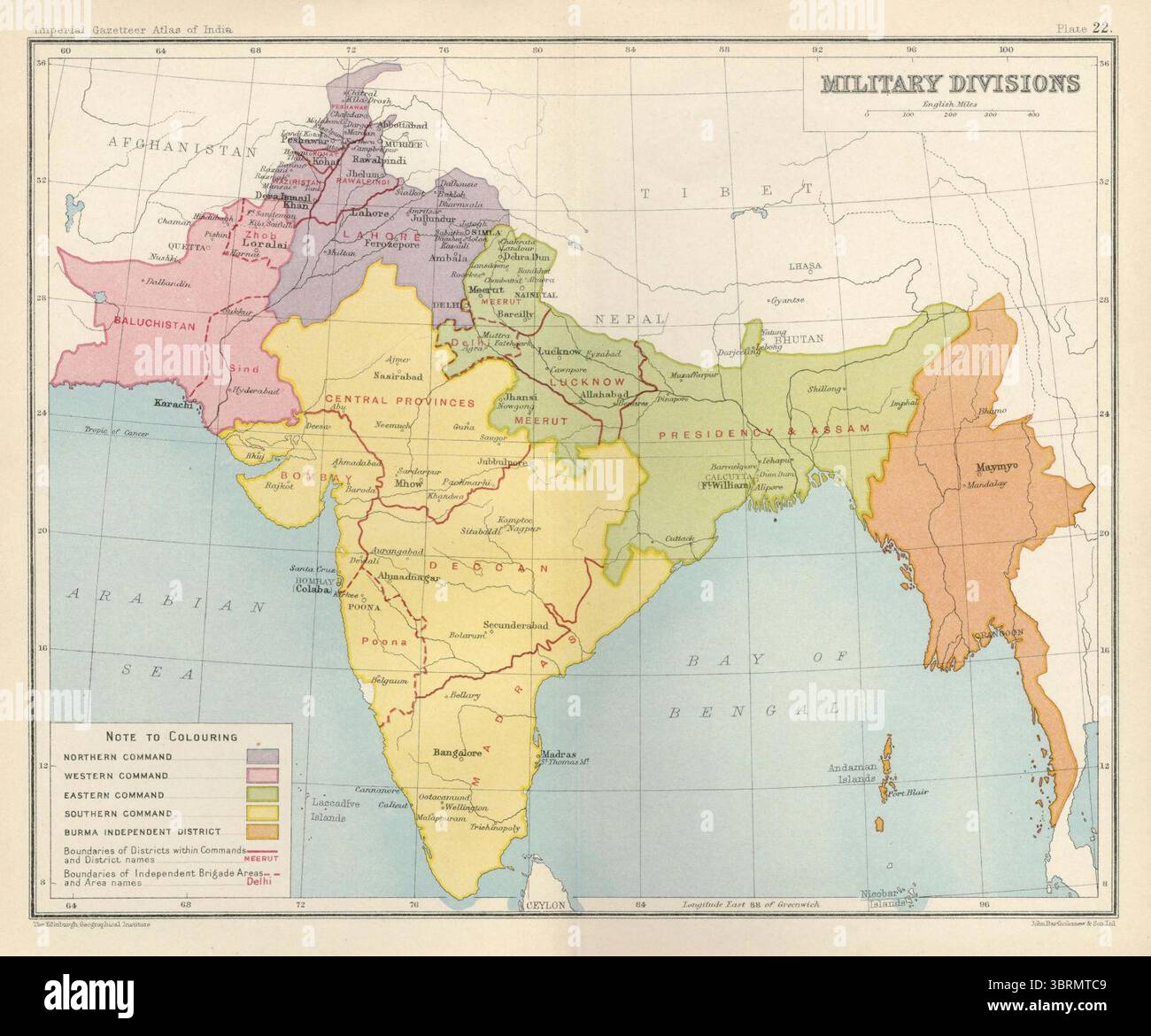 Map of the military divisions of British India, published in the