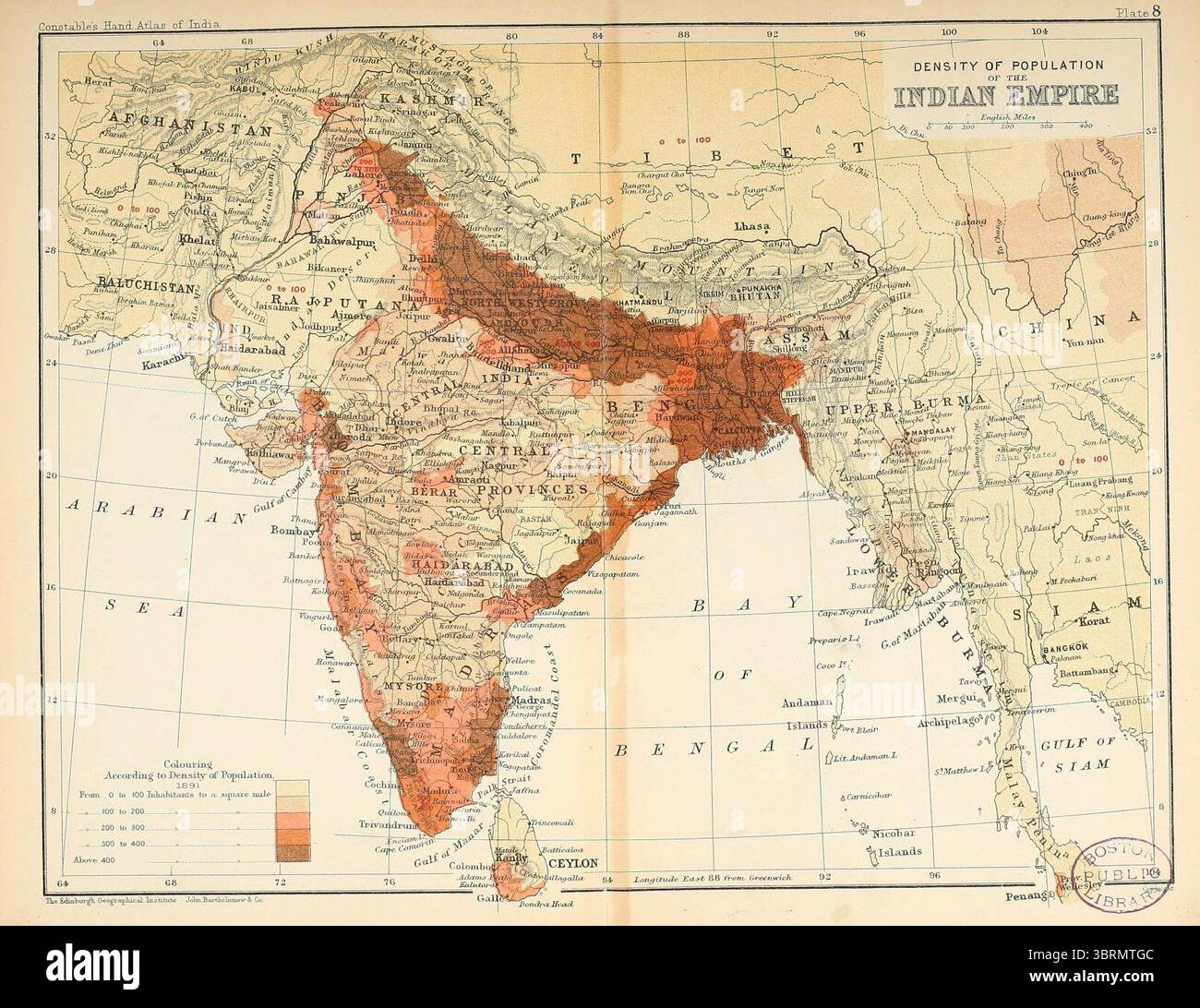 Map of the population density of the British Indian Empire, from the ...
