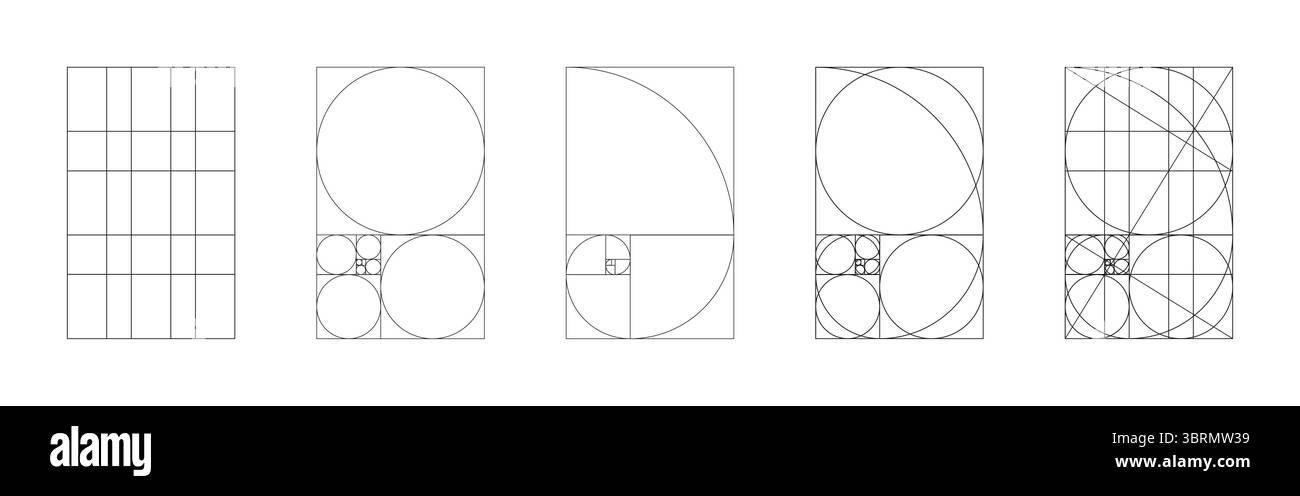 Golden ratio template. Method golden section mockup. Fibonacci array ...