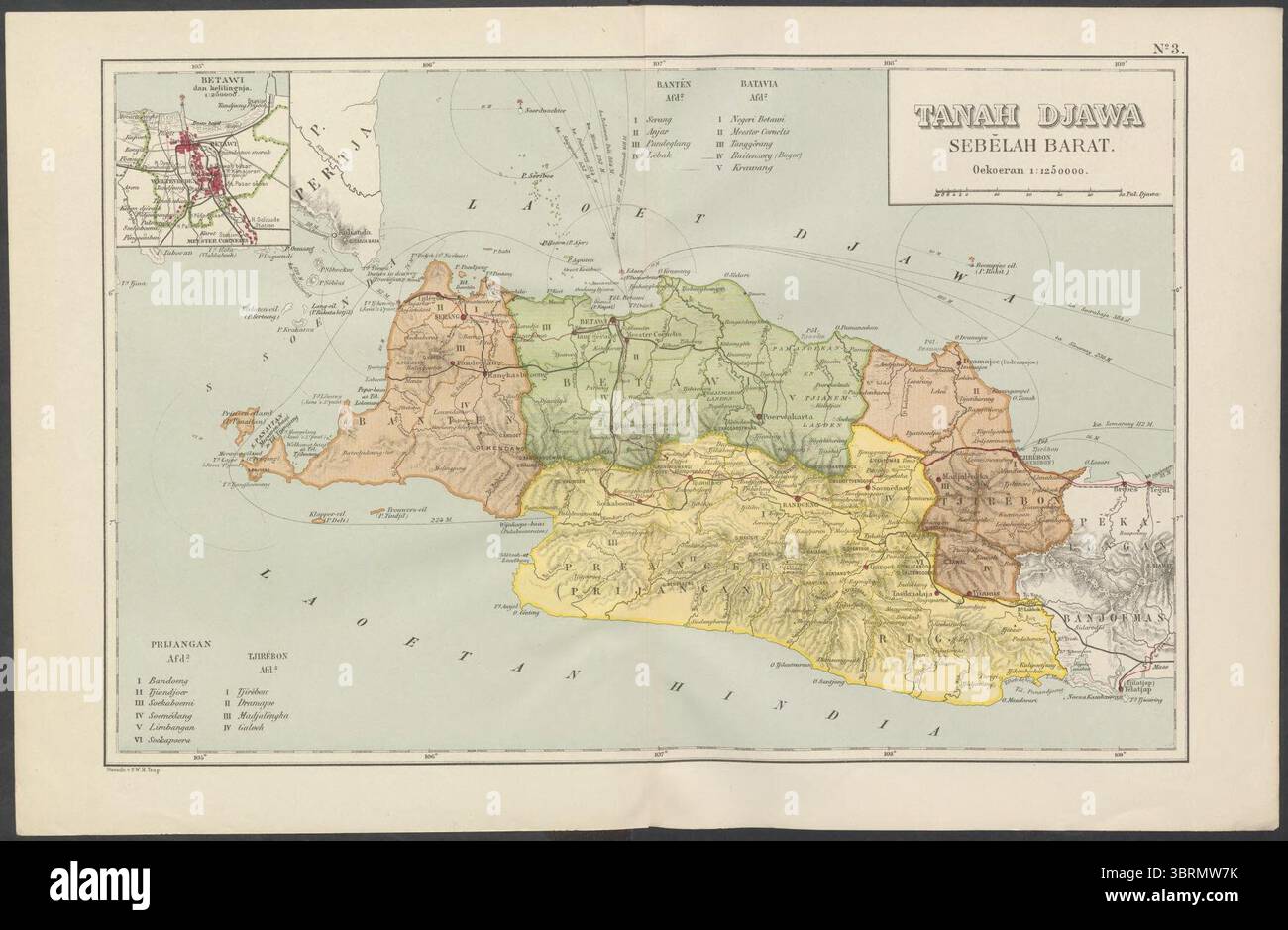 Map of West Java from Atlas sekolah Hindia Nederland. Stock Photo