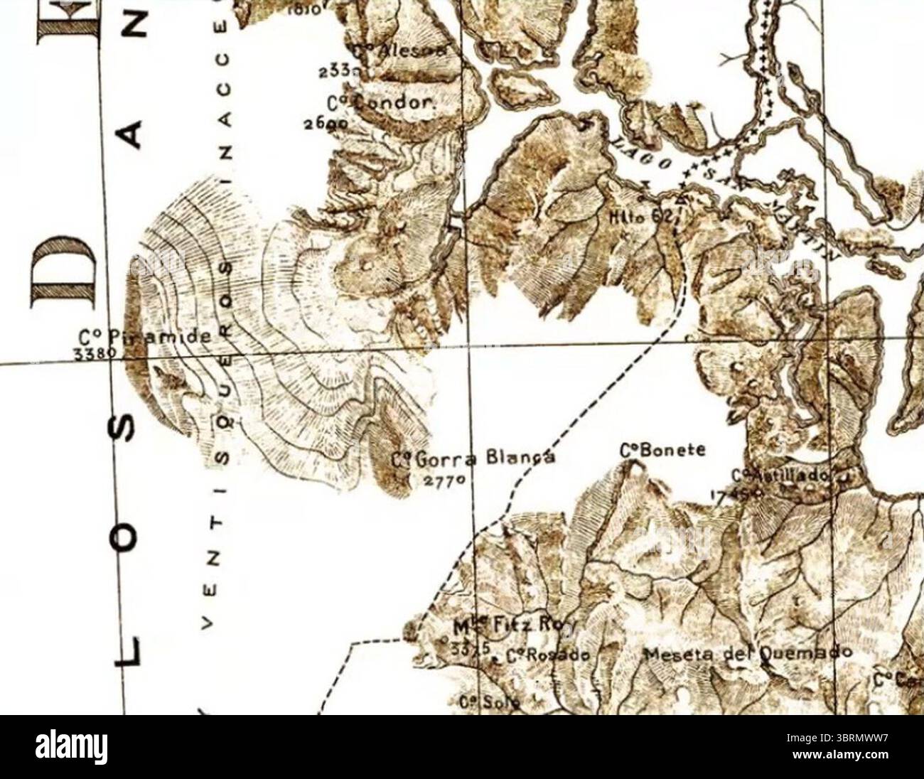 Mapa del demarcador de 1903, hito 62 a Fitz Roy (Laguna del Desierto). Stock Photo