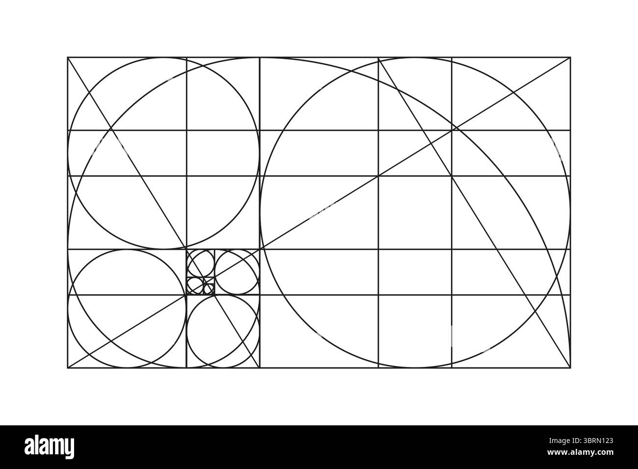 Golden ratio template. Method golden section pattern. Fibonacci array ...