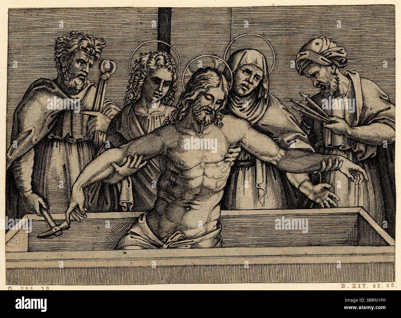Tomb Instrument Marcantonio - Jesus Christ in the Tomb supported by the Virgin and St ...