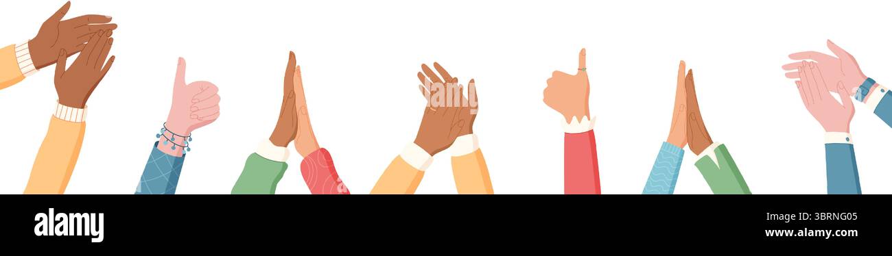Diverse Group Hands Clapping Flat Stock Vector