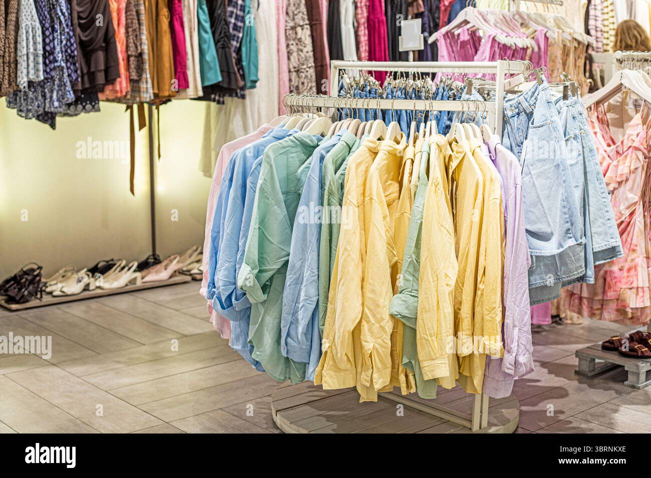 stylish pastel colored shirts and blouses. Fashion and casual style Stock Photo