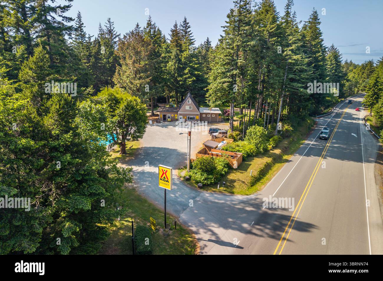 The entrance of KOA RV Park on Highway 101 in Port Orford Oregon Stock ...