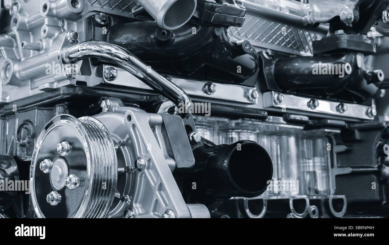 car engine with many gears and ot of detail. Concept of complexity and ...