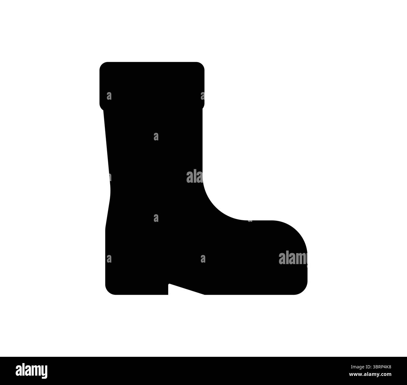 A simple black silhouette of a rubber boot on a clean white background ...