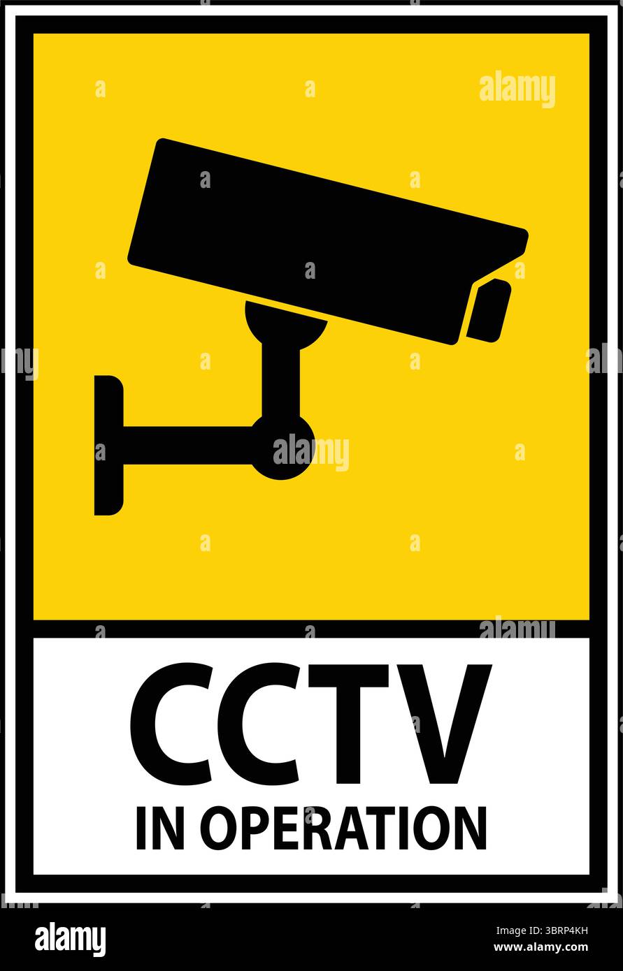 A caution sign displaying a surveillance camera icon, indicating that CCTV is in operation for safety and security purposes. Perfect for security-rela Stock Vector