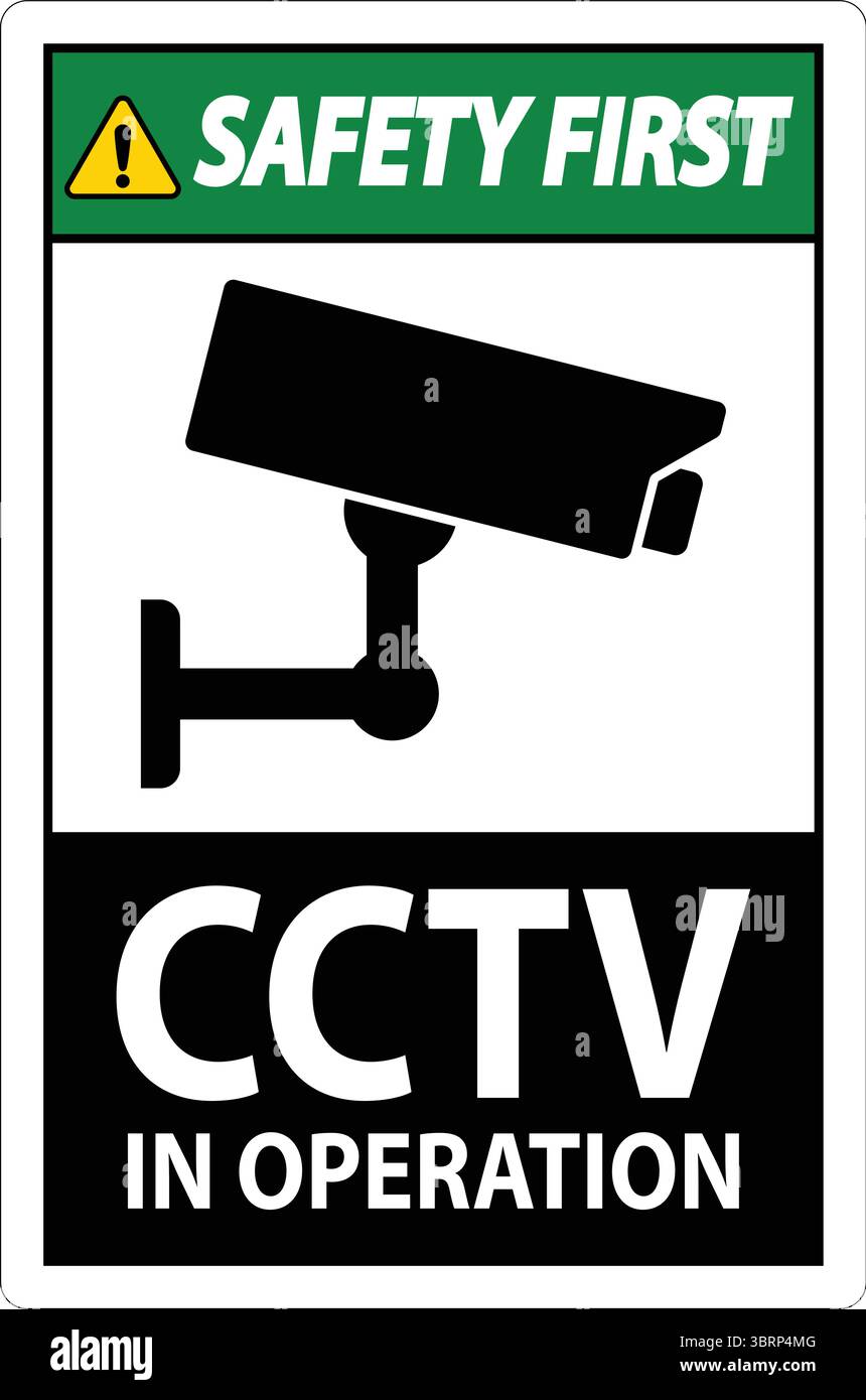 This image features a safety sign indicating the presence of CCTV surveillance. It promotes awareness of monitoring, ensuring security and safety for Stock Vector