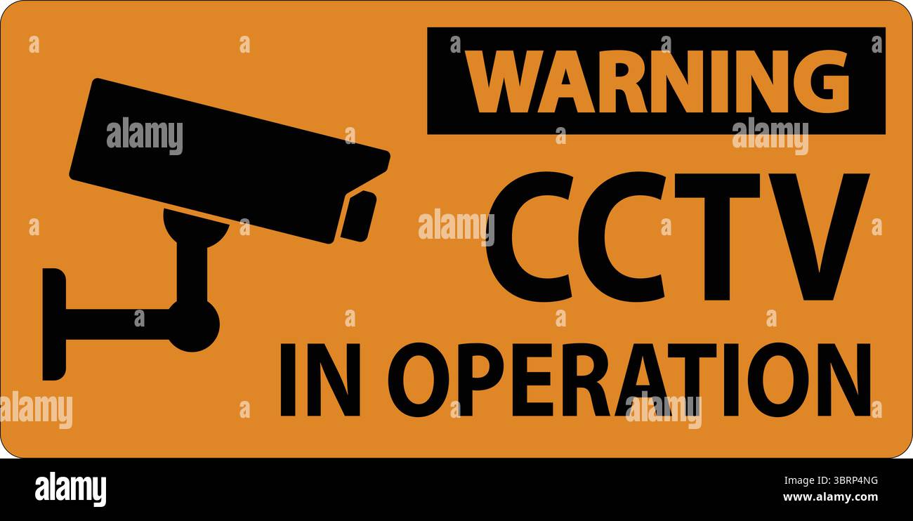 A bright orange warning sign indicating the presence of CCTV cameras in operation. This sign enhances security awareness and acts as a deterrent again Stock Vector