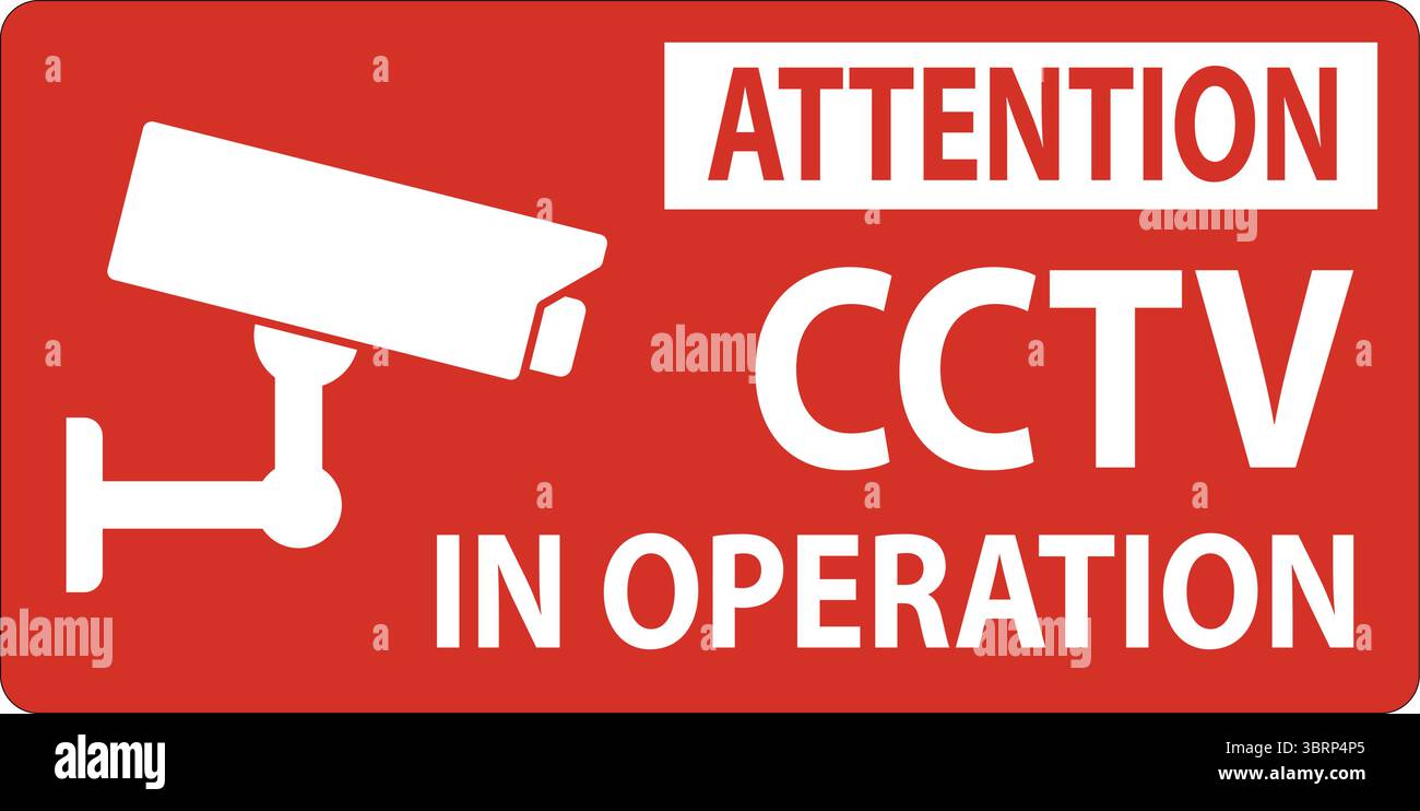 This image features a red sign indicating that a CCTV surveillance system is actively operational, emphasizing security and vigilance in monitored are Stock Vector