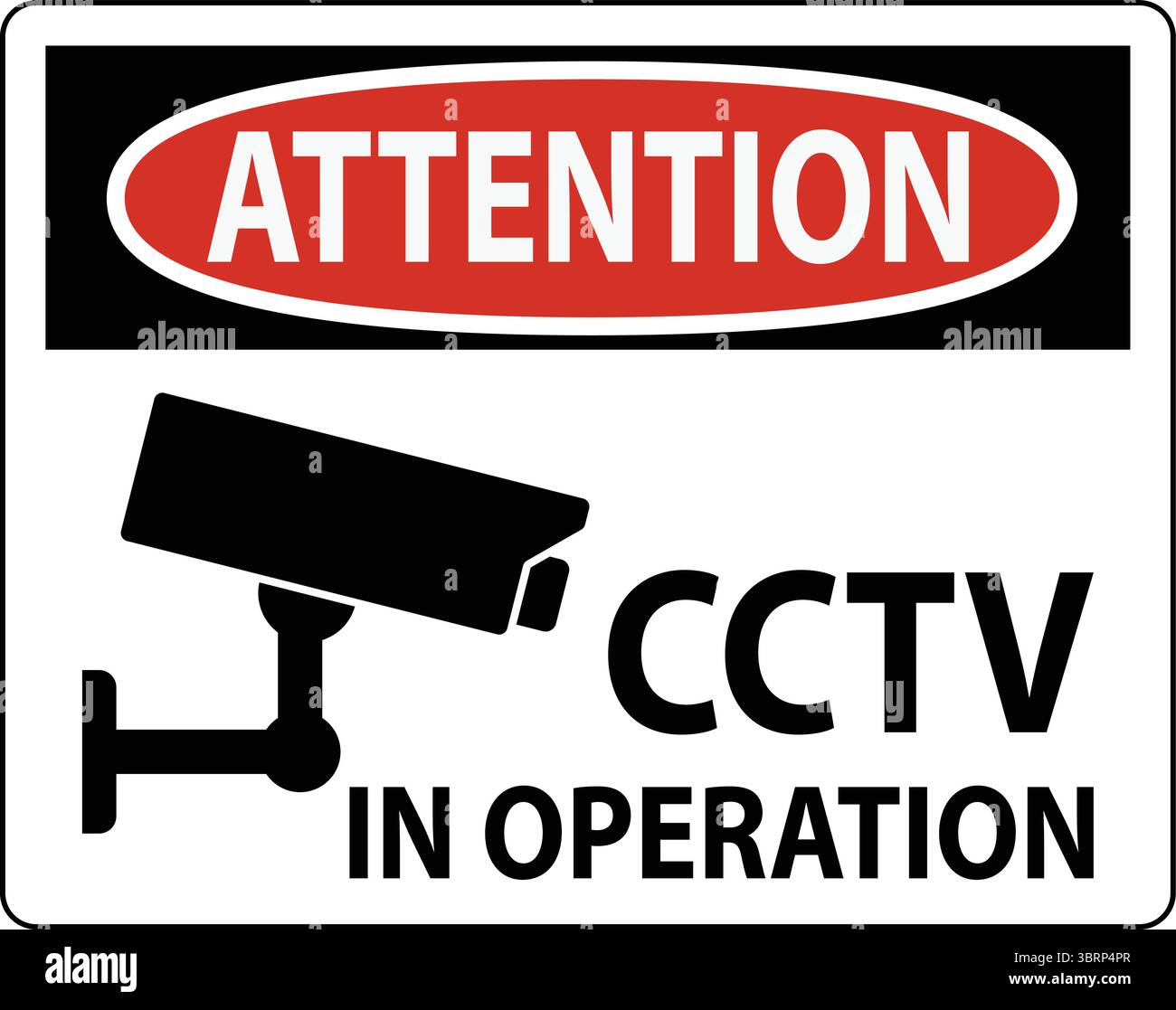 This image features a prominent attention sign indicating that CCTV surveillance is actively in operation for enhanced security and safety. Stock Vector