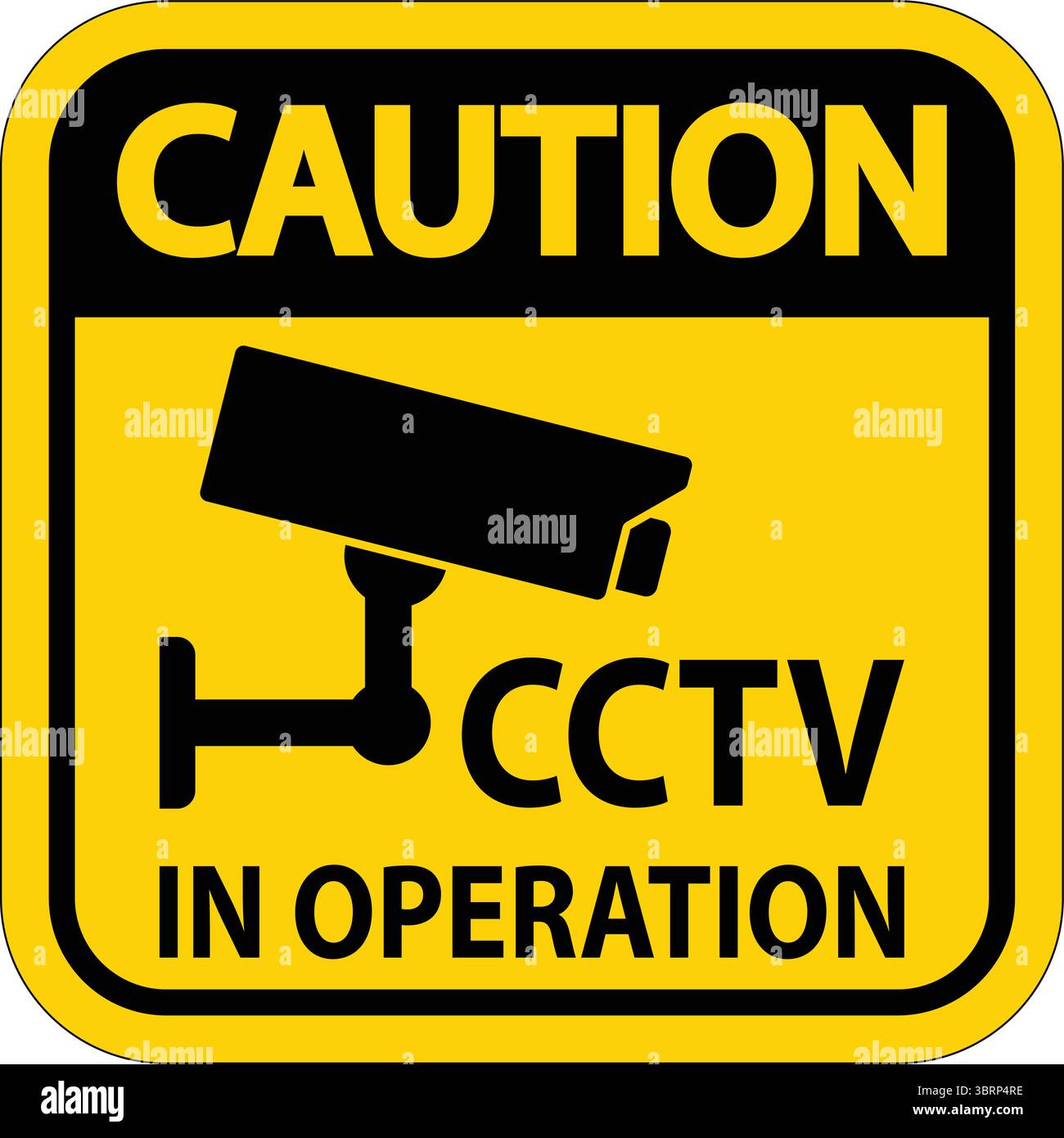 This graphic features a caution sign indicating that CCTV cameras are in operation, enhancing security awareness in various environments, indoors or o Stock Vector