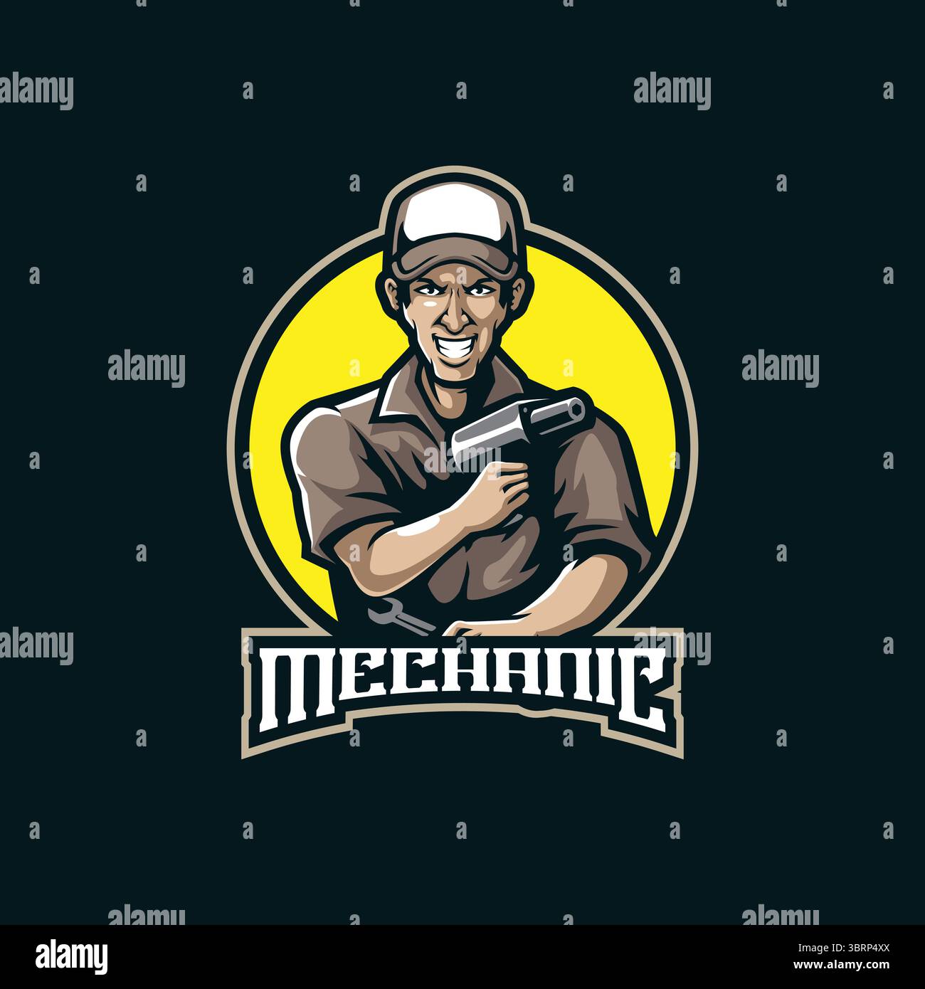 Mechanic mascot logo design vector with modern illustration concept style for badge, emblem and t shirt printing. Smart mechanic illustration. Stock Vector