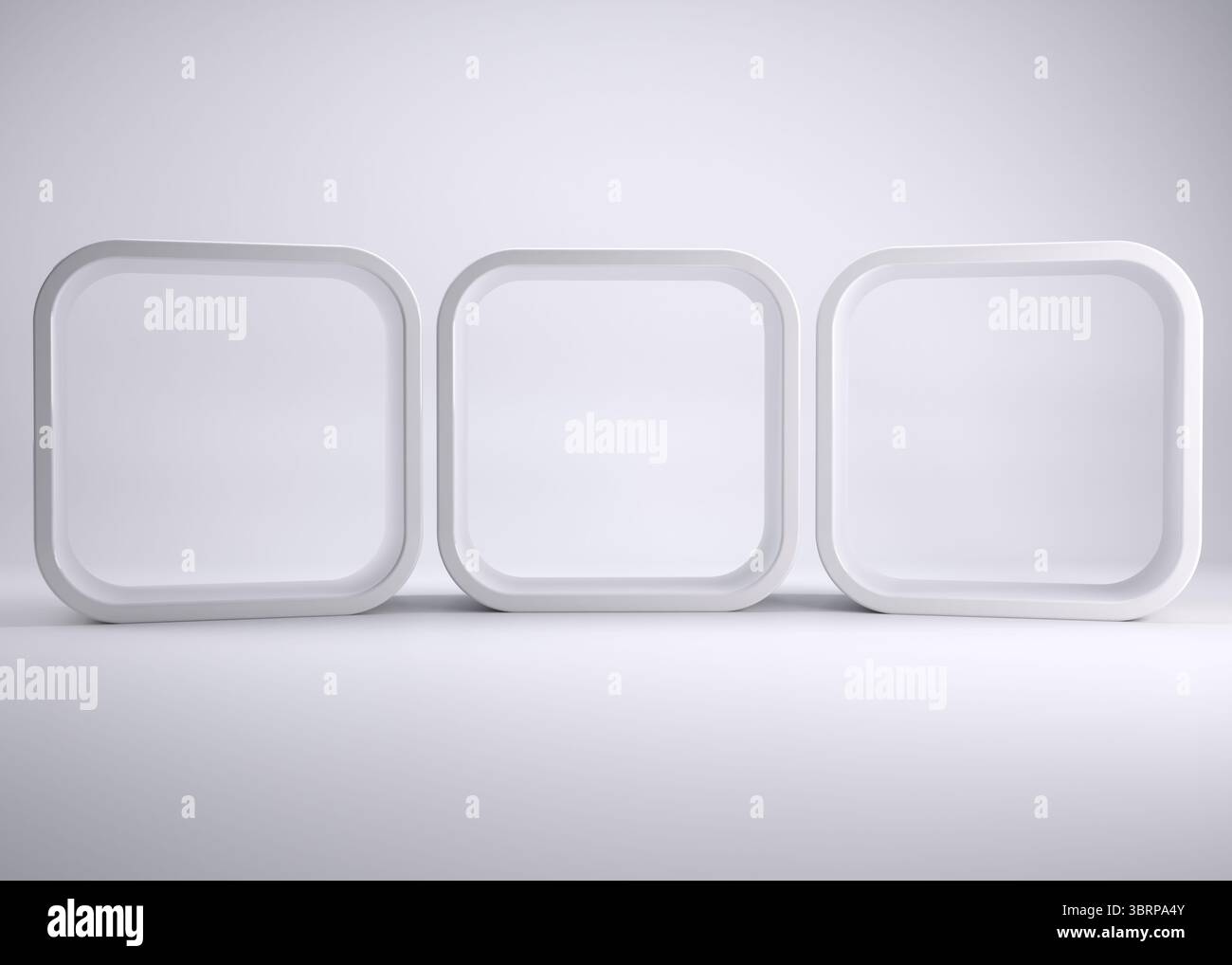 Flat design featuring three white blank rounded square panels with gradient backdrop Stock Photo