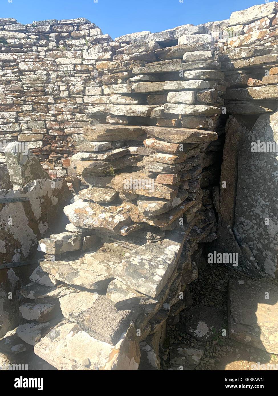 The Broch of Gurness Scotland Orkneys sand ancient village Iron age people Historic history buildings building hidden found landscape shore sea - Smartphone Captured Stock Image