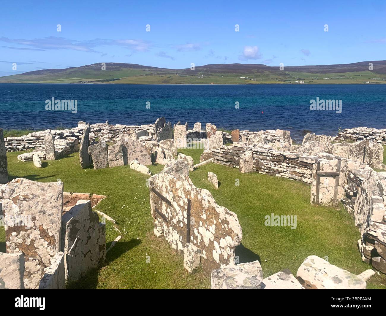 The Broch of Gurness Scotland Orkneys sand ancient village Iron age people Historic history buildings building hidden found landscape shore sea - Smartphone Captured Stock Image