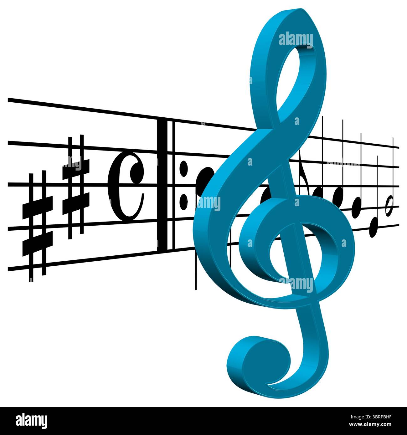 Treble clef and musical symbols against a white background Stock Photo ...