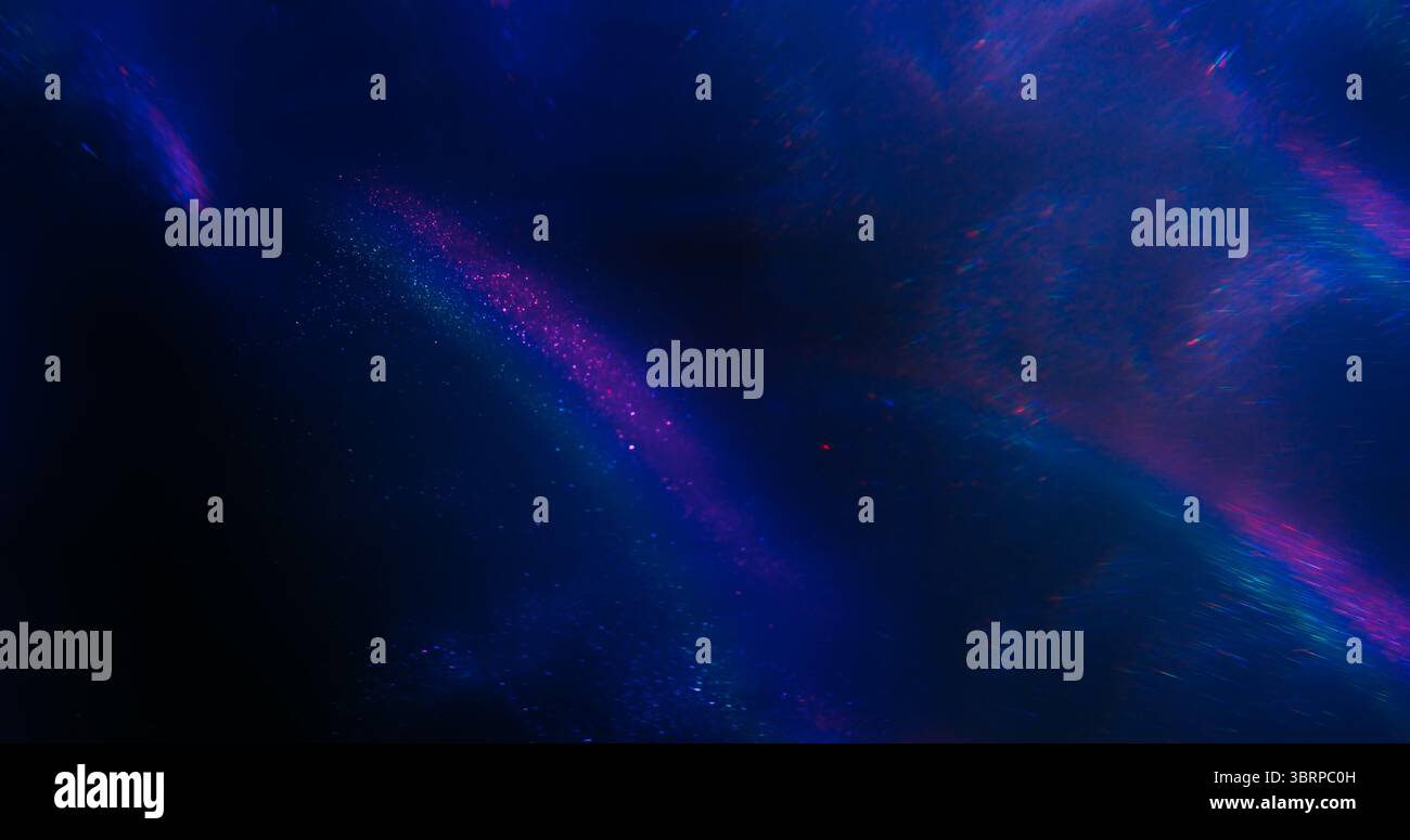 Gleam Blue Color Fluorescent beam. Shiny paint fluid. Defocused purple green blue color ...