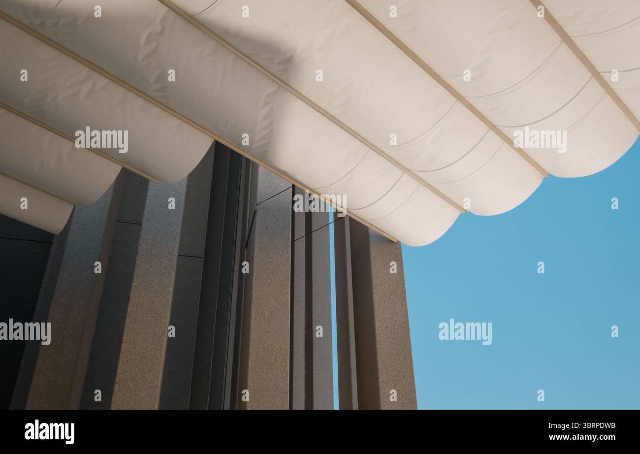 Modern Architectural Detail with White Canopy and Blue Sky Stock Photo ...