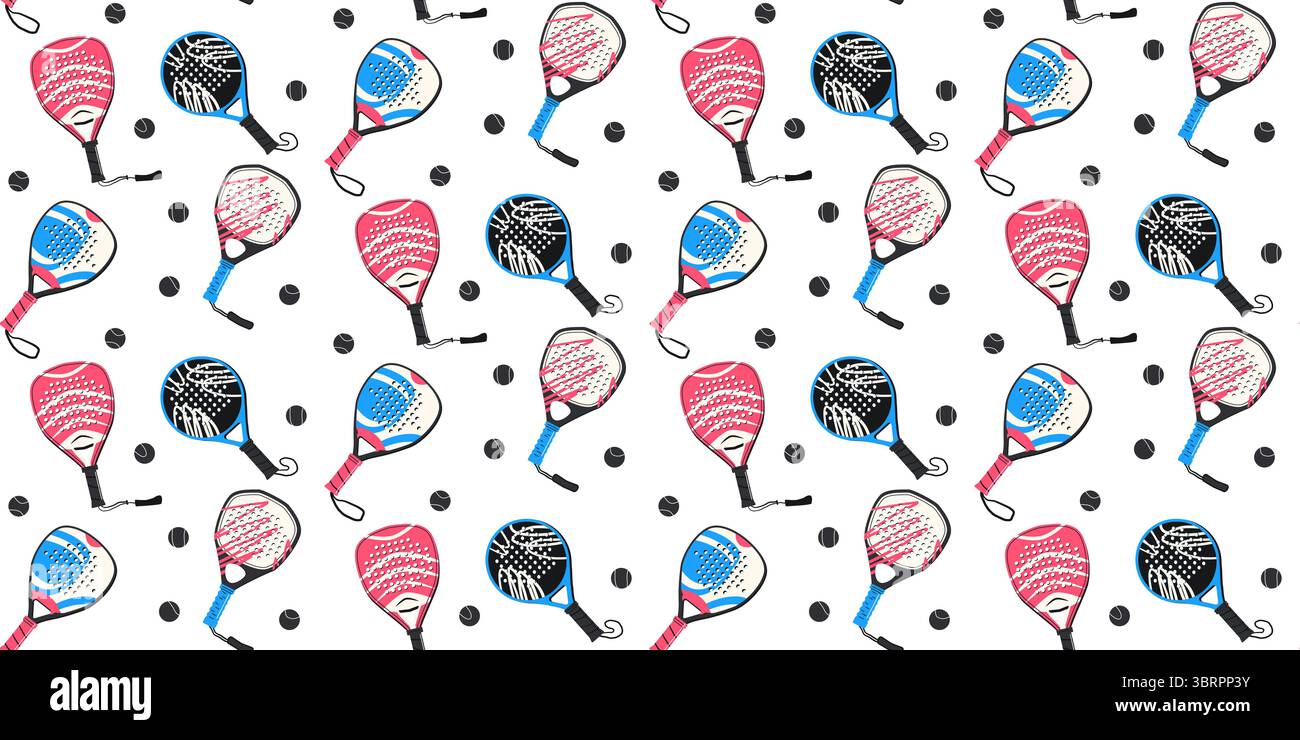 Seamless padel pattern with tennis rackets, balls and sport icons for ...
