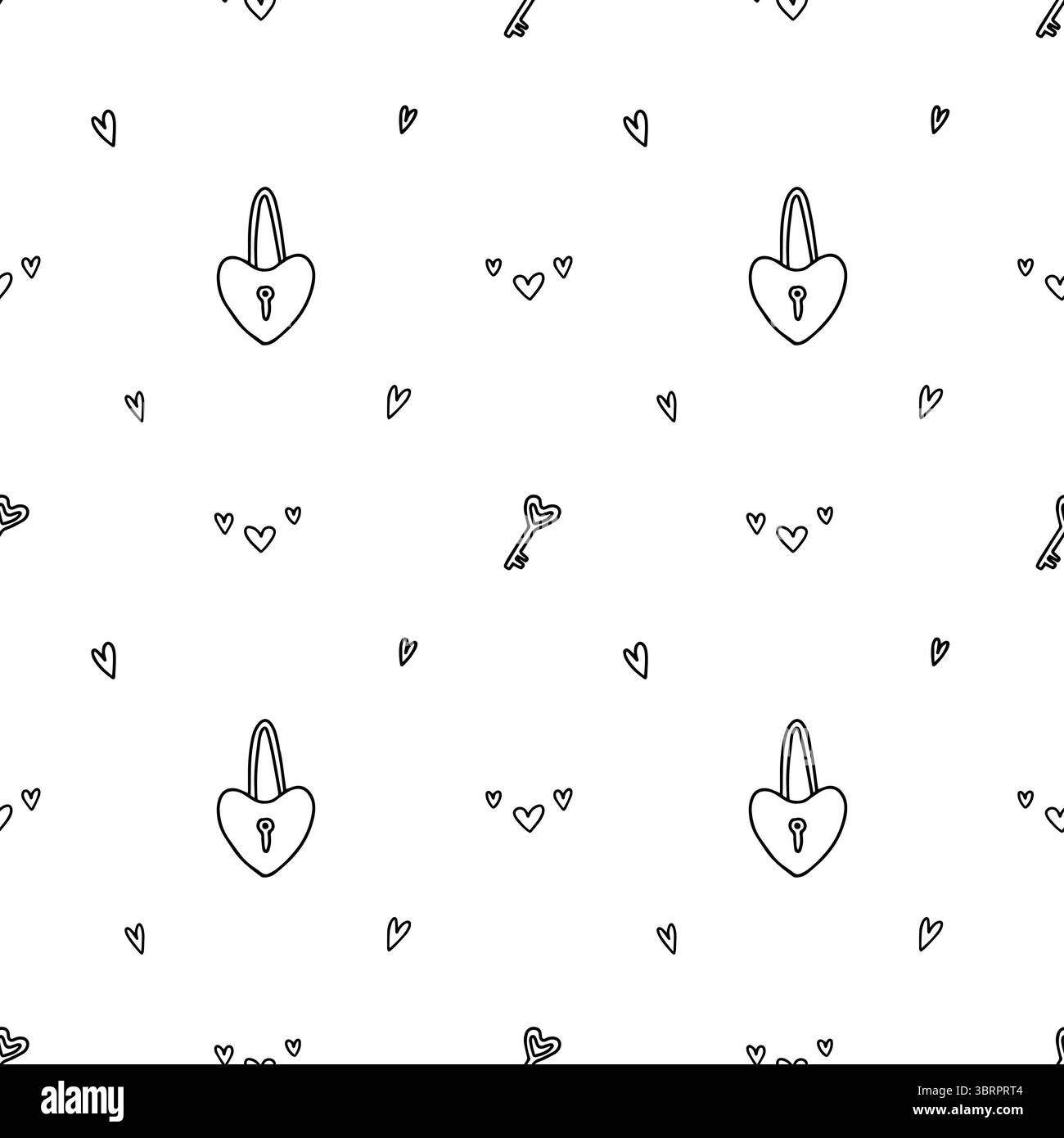 Heart Shaped Lock and Key doodle seamless pattern Stock Vector Image ...